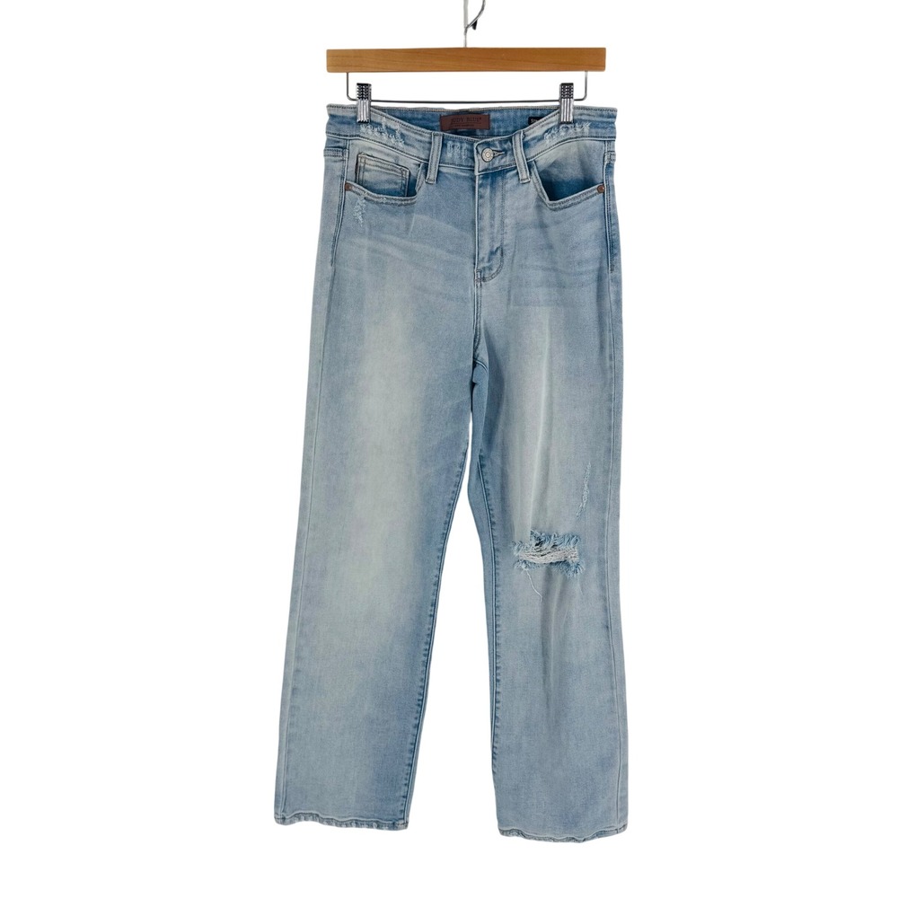 Judy Blue Light Wash Straight Fit Distressed Jeans Size 7/28 Ripped‎ Streetwear